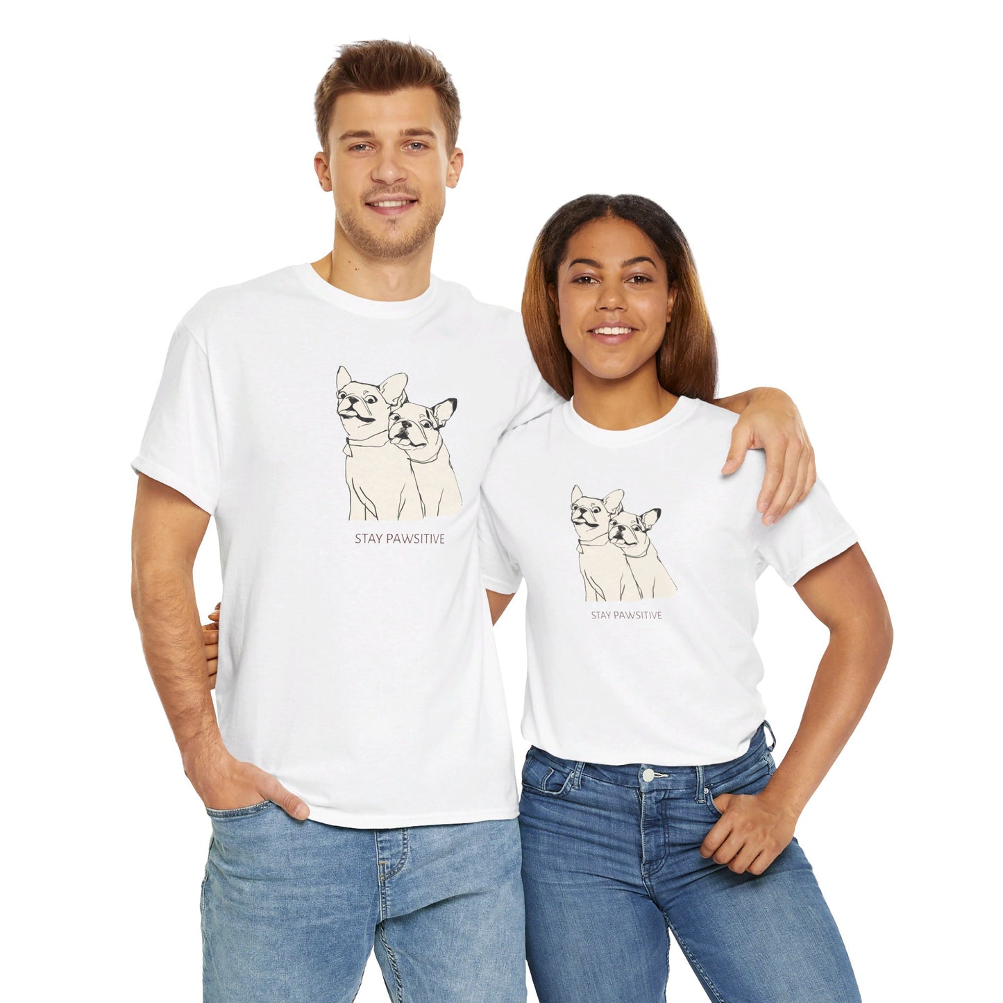 Stay Pawsitive! Bulldog Person Unisex Heavy Cotton T-shirt